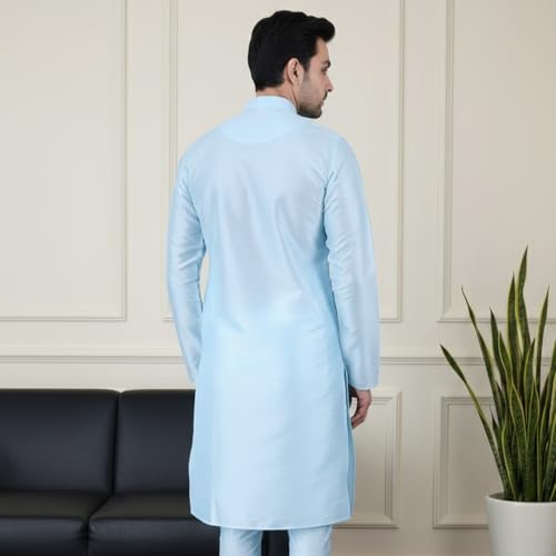 Image of Sadree Men's Silk Blend, Knee Length, Full Sleeve, Mandrin Collor, Solid Style, Attractive Colour, Solid Plain Kurtas