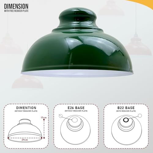 LEDSONE Retro Green Metal Ceiling Lampshade 29cm Easy Fit Modern Hanging Pendant Lightshade for Bedroom Dining Room Hallway Office Industrial Kitchen Restaurant Bar - Image 2