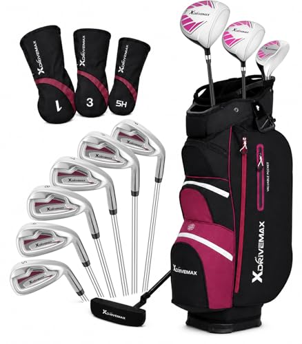 14-Piece Womens Golf Clubs Cart Bag 3 Headcovers LH Red Standard
