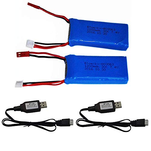 Blomiky 2 Pack 7.4V 1200mAH Lipo Battery Pack with JST Plug and Charger