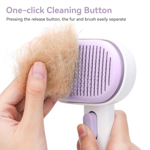Image of aumuca Cat and Dog Grooming Brush for Shedding, Removes Loose Fur from Long or Short Haired Pets - Ideal for Cats, Kittens, Rabbits, and More - Purple