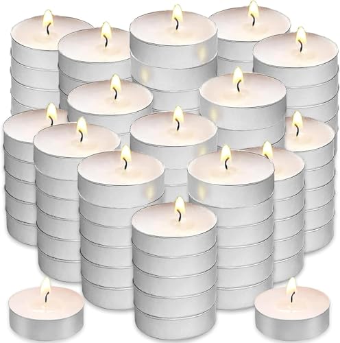 Showay 100 Pack Tea Lights Candles Tealight Candles White Smokeless Dripless Long Lasting Tea Light Candles Tea Candles for | Weddings | Party | Shabbat | Home Decorative Tealights