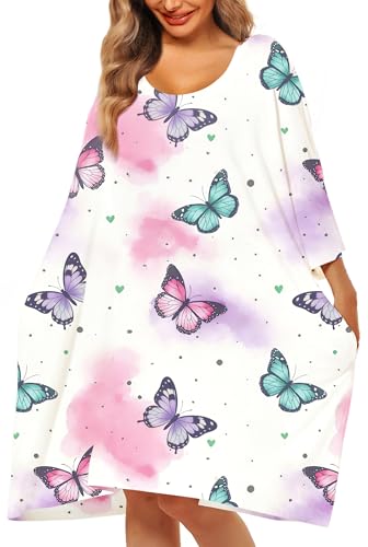 Image of KFUBUO Plus Size Nightgowns for Women Oversized Sleep Tshirts Dress Short Sleeves Sleepwear With Pocket Fit S-5XL