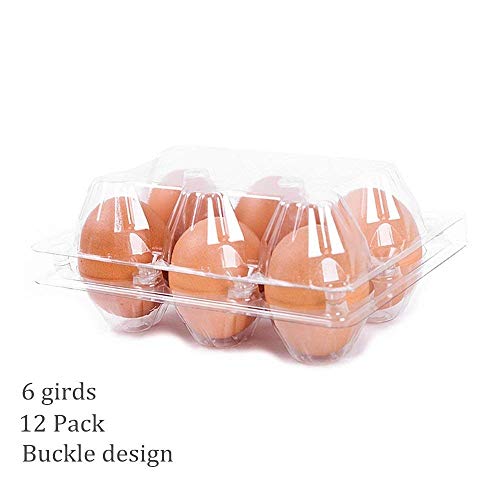 12 Pack - Clear Plastic Premium Eco-Friendly Egg Carton Holder for Family Pasture Chicken Farm Business Market Camping Picnic Travel - Holds 6 Eggs Securely