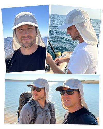 Image of Mens Sun Hat with Breathable Mesh Sun Hats for Men Sun Protection Fishing Hat with Neck Flap for Hiking Cycling