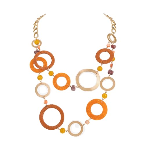 Bocar Layered Collar Necklace Statement Circle 2 Strand Chain Jewelry Necklaces Trendy for Women Gift