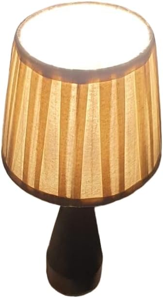 The Wooden Glow Wooden Hexi Lamp with Cotton White Pleated Shade LED Light, Battery Powered Portable Eye Protection Warm White Remote Classic Bedside Table Lamps Ideal for Bedroom