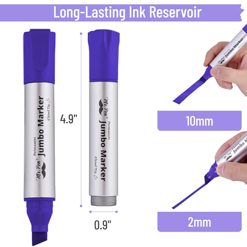 Image of Mr. Pen- Jumbo Permanent Markers, 4 Pack, Purple, Chisel Tip, Wide Tip | Large, Thick Permanent Markers for Canvas, Posters Board, Fabric, Window, Glass, Wood, Waterproof, Quick Dry