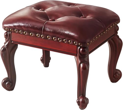 Reposapiés tallado vintage con botones, taburete otomano acolchado para sala de estar, entrada, café