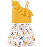 DISAUR Baby Girl Summer Clothes Short Set 2-Piece Outfit Sleeveless Ruffled Tank Top & Bow Shorts Set Playwear 3-4T 4T