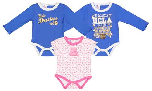 Knights Apparel NCAA UCLA Bruins Newborn and Infant Girls 0-24 Months 3-Pack Creeper Bodysuit Set, 6 Months
