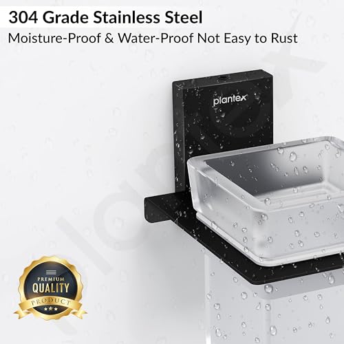 Image of Plantex 304 Grade Stainless Steel Glass Tumbler Holder /Toothbrush Holder for Bathroom /Bathroom Accessories - Pack of 1 (Crystal, Black)