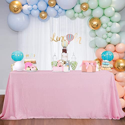 Image of B-COOL Pink Tablecloth Sequin Table Overlays Elegance Wedding Decoration Rectangular Party Tablecloths Sequin Table Drapes for Patio Birthday 90x90inch