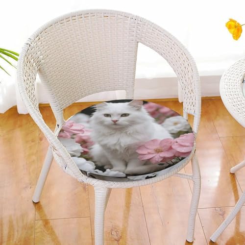 Cojín de asiento redondo mullido para aliviar sillas duras de cocina con gato 7