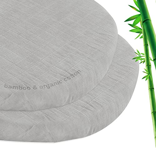 Muslin Bassinet Sheet Fitted 2 Pack For Cradle Or Bassinet Pad＆Mattress, Soft And Breathable Bamboo Cotton Muslin Bassinet Sheets (32"X16"X5.5") For Boys And Girls Gift, Grey #TOP8