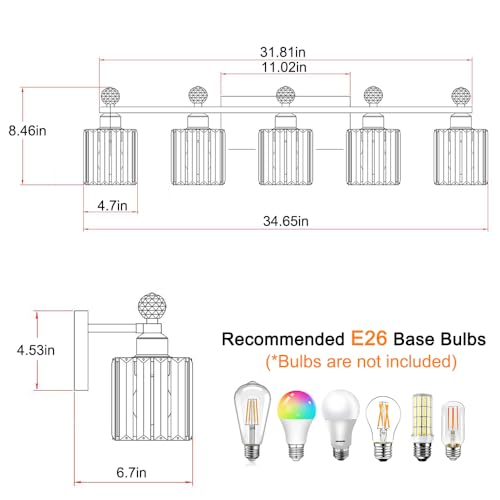 Image of Lxybcce Bathroom Vanity Lights Over Mirror - Easy Installation with Clear Guide, 5-Light Shadow-Free Design, Chrome Crystal Finish - for Modern Home Bathroom Lighting Fixtures in DIY Projects