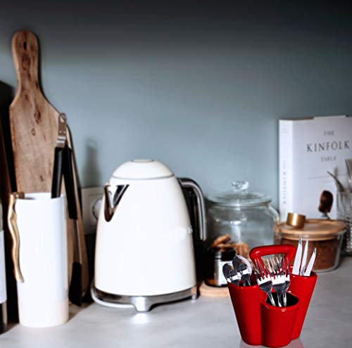 Farmhouse-Decor-4-Section-Ceramic-Silverware-Holder-Flatware-and-Cutlery-Caddy-Kitchen-Table-Organizer-Red Farmhouse Decor 4 Section Ceramic Silverware Holder Flatware and Cutlery Caddy Kitchen Table Organizer Red