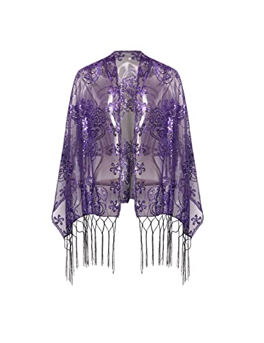 Image of BABEYOND 1920s Sequined Shawl Wraps for Women Fringed Evening Cape Wedding Bridal Shawl Scarf for Evening Dresses Party