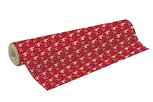 Clairefontaine 223901C - Une Bobine De Papier Kraft Brut Recyclé - Dimensions : 50mx70 cm - 70g - Motif : Rennes Rouge, Noël - Papier Recyclé, Idéal pour Emballage Cadeaux, DIY, Loisirs Créatifs