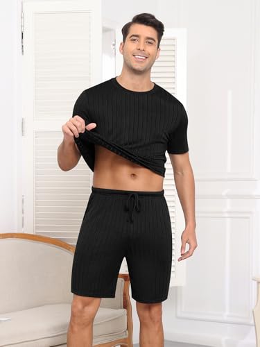 RQP Men's Pajama Set Summer Lightweight Ribbed Lounge Wear Breathable 2 Piece SleepShorts & Tee,Stretch Home Outfits for Men2