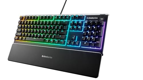 SteelSeries Apex 3 Tastiera da Gaming RGB, Illuminazione RGB a 10 Zone, Poggiapolsi Magnetico di Alta Qualità, PC Layout Americano (QWERTY)