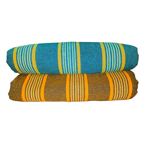 Image of Khadi Handloom Handmade 210TC Single Bed Sheet Cotton 7.5 * 5 feet Combo Pack of 2 Set of 2 Cotton bedsheet Single Bed Combo Offer (Green-Yellow)