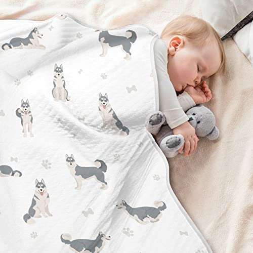 Image of Swaddle Blanket Husky Grey Cotton for Infants - Lightweight Soft Receiving Swaddling for Crib, Stroller, Nursery - 30x40 in