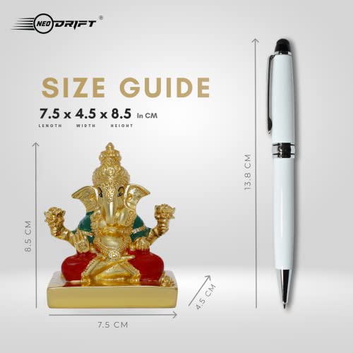Image of Neodrift Ganesh Idol for Car Dashboard (Real 24kt & 999 Silver Plated, Dual-Tone Gold & Silver) (Model ND11) - Enhance Your Drive