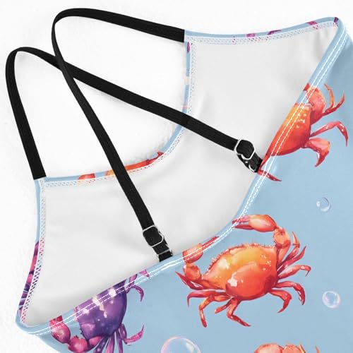 Crab Bubble Pattern Girls Swimsuit One Piece Bathing Suit Beach Swimwear with Adjustable Straps 3-10Years4