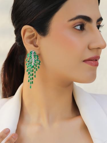 Image of Rubans Long Dangler Earrings Crystal & American Diamond Zirconia Jewellery Gift for Women & Girls