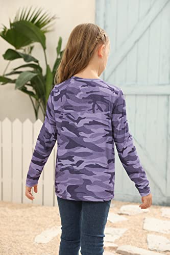 simtuor Girls Camouflage Long Sleeve Shirts V Neck Criss Cross Tops Kids Casual Loose Soft Blouse T-Shirt 4-15 Years4