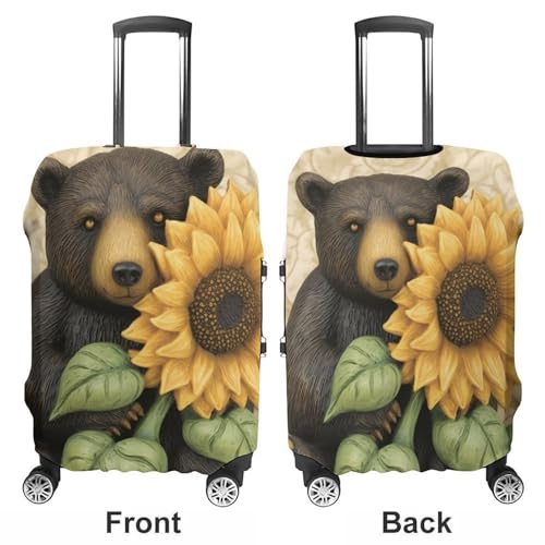 Travel Luggage Cover Elastic Suitcase Protector Anti-Scratch Washable Sunflower And Bear Luggage Sleeve Tsa Approved Carry on Covers Baggage Cover Fits 18-32 Inch Luggages3