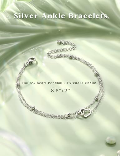 FIBO STEEL Stainless Steel Ankle Bracelet for Women Teens Cute Butterfly Sequin Infinity Cross Heart Evil Eye Pendant Layered Anklets Adjustable Foot Jewelry4