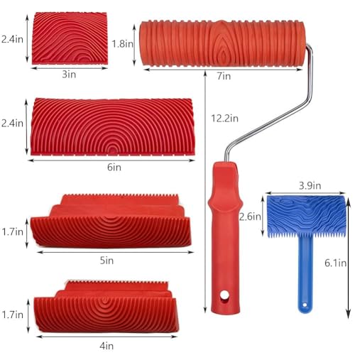 Wood Graining Tool Set, 6pcs 7" Fake Wood Grain Roller Painting Tool with Handle DIY Rubber Graining Tool Paint Look Like Wood for Wall Room Art Paint Decoration - Image 5