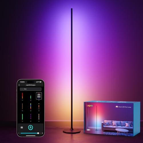 Lepro OE1 AI Floor Lamp, Music Sync Smart Standing Lamp, Corner Floor Light for Living Room, Bedroom, RGB+Warm White, 1000lm, Personalized AI Lighting Designer, Works with Alexa, 2.4G WiFi, No Remote