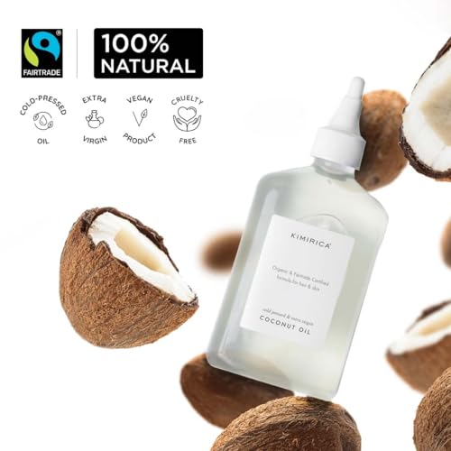 Image of Kimirica 100% Pure Coconut oil | Extra Virgin, Organic and Cold Pressed | Natural Nourishment For Hair, Face, Skin & Massage | Rich in Vitamin E & Fair-trade certified | 270 ml