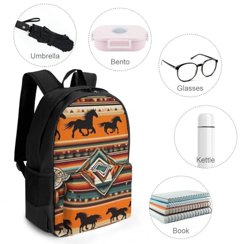 Supdreamc Men Women Polyester Southwest Native American Ethnic Horse Dreamcatcher Art Daypack Bookbag Big Capacity Shoulder Bag With Padded Straps for Climbing Travel Walking Cycling4