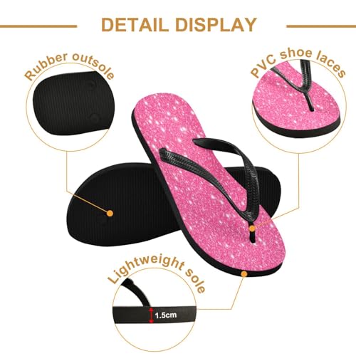 STAYTOP Pink Sparkling Glitter Printing Flip Flops Sandals of Men's & Women's,Sandals Beach Slippers Shower Slides2