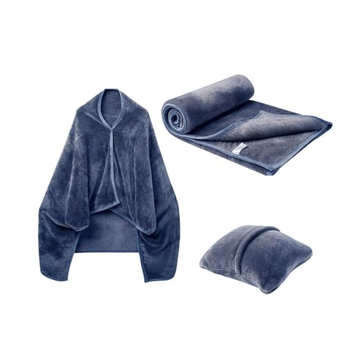 Coperta da viaggio e cuscino, coperta da aereo combinata, coperta da viaggio leggera, coperta da viaggio calda, morbida coperta a scialle, coperta da viaggio in flanella, set di cuscini da viaggio per
