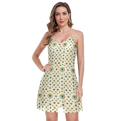Robe de plage mauvais œil en maille délicate avec col en V et finitions ajustables
