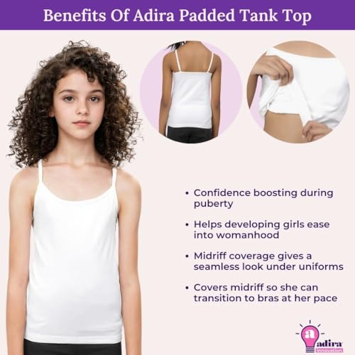Image of Adira | Cotton Camisole for Beginners | Beginners Cami for Puberty | Flat Padding for Nipple Coverage | Confidence for School & Home | Soft Stretchy Cotton | Pack of 3