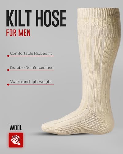 Highland Scottish Wool Blend Kilt Hose for Men Ribbed Socks for USA Shoe Sizes4