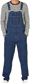 MANYMANY Mens Bib and Brace Dungarees Trousers Men's Loose Fit Jeans Bib Overalls Cotton Denim Dark Blue Dungarees Overalls