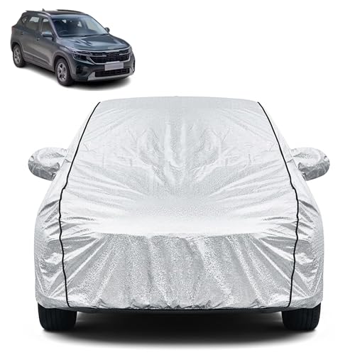 Image of Waterproof Car Cover for Kia Seltos | Dustproof, UV Resistant & Scratch Protection | Soft Cotton Lining | Triple Stitched | Mirror Pockets & Elastic Fit | Silver