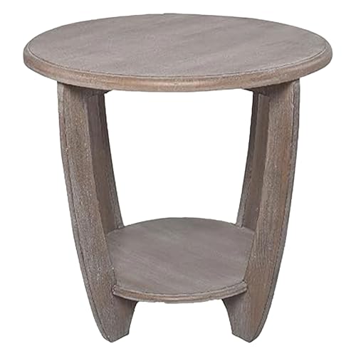 COZAYH Rustic Farmhouse End Table with Storage Shelf, French Country Modern Round Accent Side Table for Small Spaces, Vintage Grey Finish