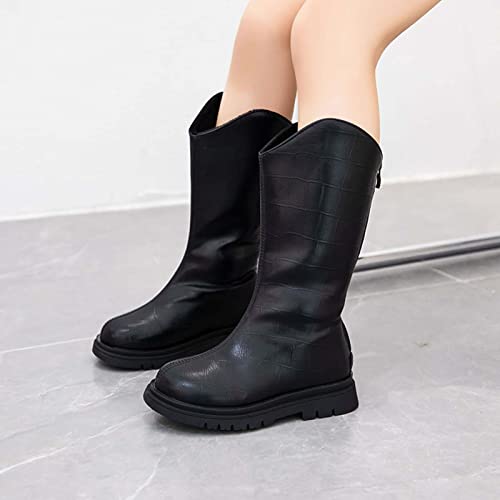JOEupin Toddler Girls Mid Calf Boots Back Zipper Riding Shoes2