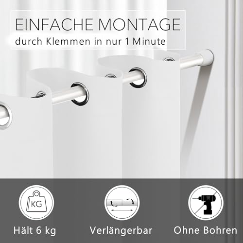 tinycurtains, Thermo Türvorhang mit Teleskopstange, einfache Montage in nur 1 Minute ohne Bohren (Türgardine weiß H200 x B150 cm + Stange… – Ansicht 2