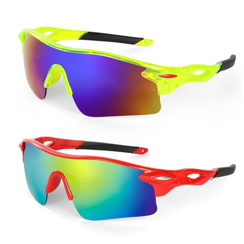 Hifot Lote de 2 Gafas Sol Niño Niñas Gafas Deportivas Adolescentes Gafas de Ciclismo Running Protección UV 400 Gafas de Sol