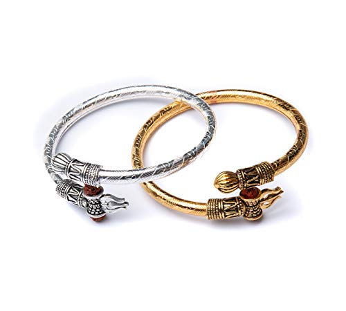 Rudraksha Shiv Om Trishul Damroo Kada für Männer, Lord Shiva Bahubali Manschettenarmband für Männer, Jungen | Religiöses Messing Kada | Free Size Armband für Maha Shivratri Cover