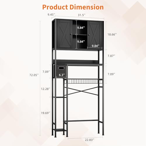 IDEALHOUSE Over The Toilet Storage Cabinet - 2-Door Design Bathroom Organizers Shelf, Freestanding Space-Saver Above Toilet Storage Cabinet with Toilet Paper Holder, Water-Resistant Toilet Shelves - image 5
